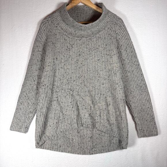 Kokun Women's Hi Low Cowl Neck Knit Wool Cashmere Gray Sweater Cottagecore Large - Picture 1 of 8